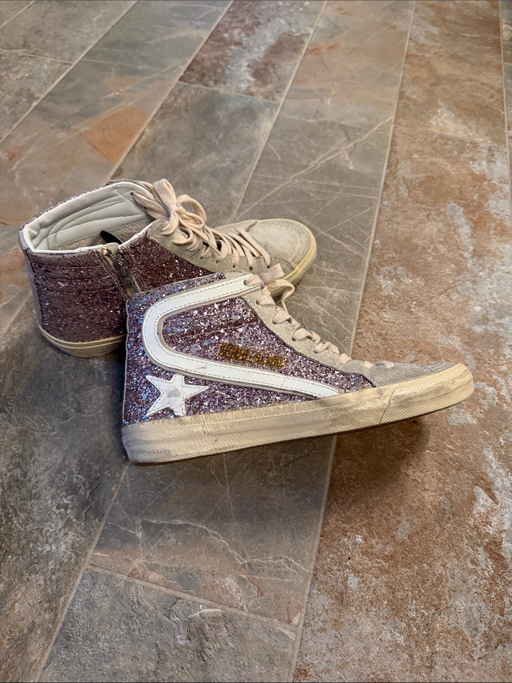 Golden Goose Pink/purple Glitter High-Top Sneakers with White Star